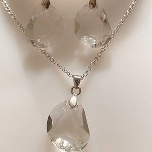 925 Sterling Silver Crystal Necklace & Earrings Set